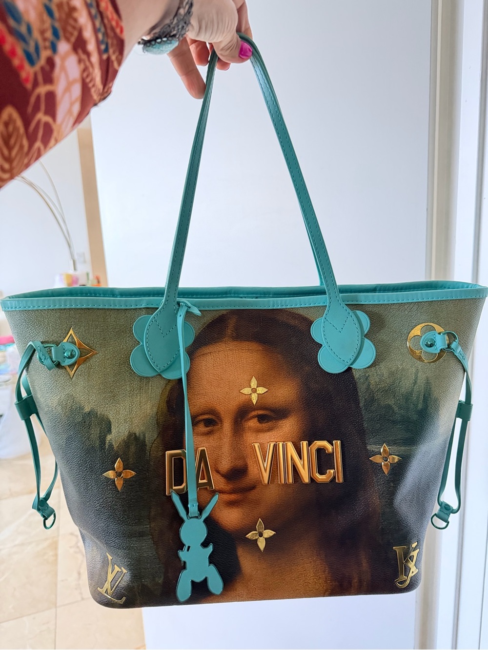 Louis Vuitton Teal Mona Lisa Tote with Gold Accents